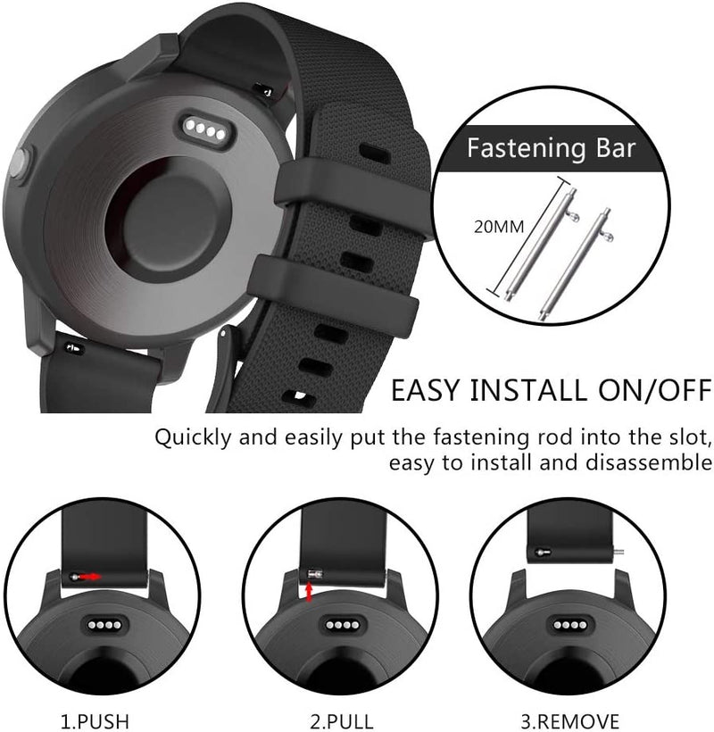 Spenix Straps for Garmin Vivomove HR, Vivoactive 3,  Forerunner 245/645 Music, Approach S40 S12 S42, D2 Air, Polar Ignite - 20mm Silicone Replacement Band - Black