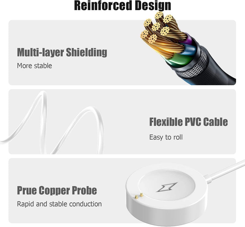 Spenix charger for Emporio Armani, Skagen falster 2, Misfit Vapor 2, Diesel Guard 2.5 Magnetic Charging Cord - White